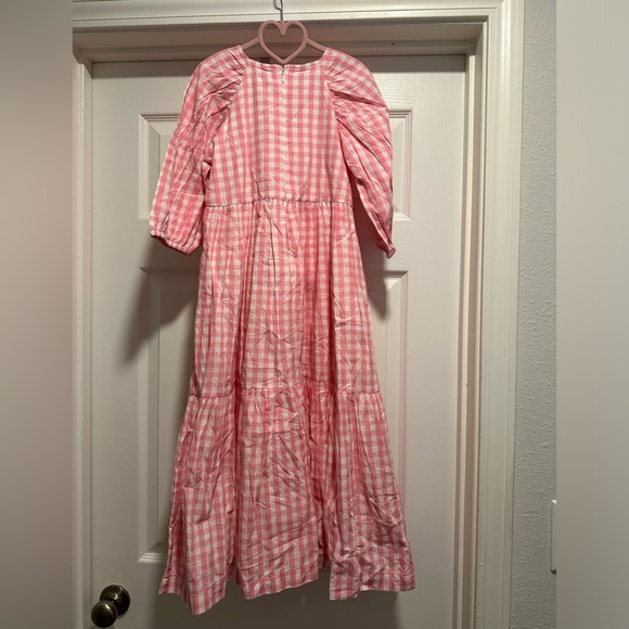 Pink Chicken- Pink White Gingham long/maxi Dress  - Size 7 Girls - NWT - Picture 2 of 6